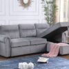 Ashton - Velvet Fabric Reversible Sleeper Sectional Sofa Chaise - Gray - Image 9