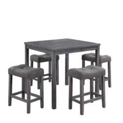 Lucian - 5 Piece Counter Height Pub Table With Tufted Linen Stools (Set of 5) - Gray