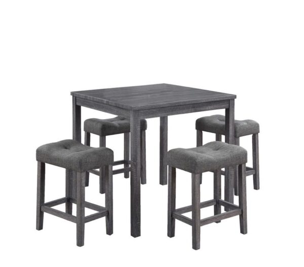 Lucian - 5 Piece Counter Height Pub Table With Tufted Linen Stools (Set of 5) - Gray