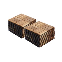 20 Piece Interlocking Deck Tiles Checker Pattern, Square Acacia Hardwood Outdoor Flooring For Patio, Bancony, Pool Side - Yellow