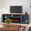 Nantucket - Fireplace TV Stand Console For TVs Up To 100" - Blue Denim, Whiskey - Image 9