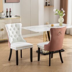 Nikki - Modern, High-End Tufted Solid Wood Contemporary And Velvet Upholstered Dining Chair With Wood Legs Nailhead Trim (Set of 2) - White / Pink