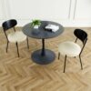 Modern Gray Simple Dining Chair Upholstered Chair Family Bedroom Stool Back Dressing, Black Round Table Set, Bentwood Covered With Ash Veneer Chair Back, Chair Metal Legs (Set of 3) - Black / Cream - Image 3