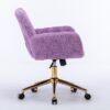 Office Chair, Artificial Rabbit Hair Home Office Chair With Golden Metal Base, Adjustable Desk Chair Swivel Office Chair, Vanity Chair - Violet - Image 7