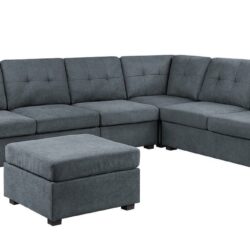 Isla - Woven Fabric 7 Seater Sectional Sofa, Ottoman - Gray