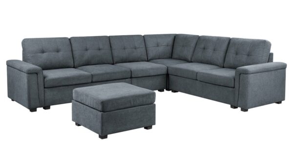 Isla - Woven Fabric 7 Seater Sectional Sofa, Ottoman - Gray