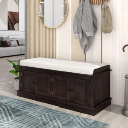 Storage Bench With 4 Doors And Adjustable Shelves, Shoe Bench With Removable Cushion For Living Room, Entryway - Espresso