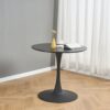Modern Gray Simple Dining Chair Upholstered Chair Family Bedroom Stool Back Dressing, Black Round Table Set, Bentwood Covered With Ash Veneer Chair Back, Chair Metal Legs (Set of 3) - Black / Cream - Image 6