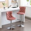 Swivel Velvet Barstools Adjusatble Seat Height From 25-33", Modern Upholstered Chrome Base Bar Stools With Backs Comfortable Tufted For Home Pub And Kitchen Island 1712Pk (Set of 2) - Pink - Image 18