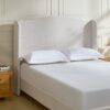 Hannah - King Upholstered Wingback Bed Size, Tall Headboard Upholstered King Bed, Premium Textured Canvas Chenille Look, Minimalist Designs, No Box Spring Needed - Ivory - Image 15