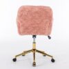 Office Chair, Artificial Rabbit Hair Home Office Chair With Golden Metal Base, Adjustable Desk Chair Swivel Office Chair, Vanity Chair - Pink - Image 8