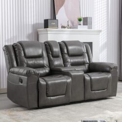 2 Seater Home Theater Recliner Manual Recliner Chair With A Storage Box And Two Cup Holders For Living Room - Gray