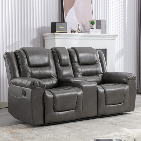 2 Seater Home Theater Recliner Manual Recliner Chair With A Storage Box And Two Cup Holders For Living Room - Gray