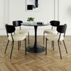 Modern Gray Simple Dining Chair Upholstered Chair Family Bedroom Stool Back Dressing, Black Round Table Set, Bentwood Covered With Ash Veneer Chair Back, Chair Metal Legs (Set of 5) - Black / Cream - Image 15
