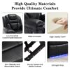 3 Pieces Recliner Sofa Sets Home Theater Seating Manual Recliner Chair With Center Console And Led Light Strip For Living Room - Black - Image 6