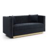 Contemporary Vertical Channel Tufted Velvet Sofa Loveseat Upholstered 2 Pieces Set With 4 Pillows - Black - Image 6