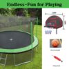 15Ft Trampoline With Basketball Hoop Inflator And Ladder (Inner Safety Enclosure) - Green - Image 4
