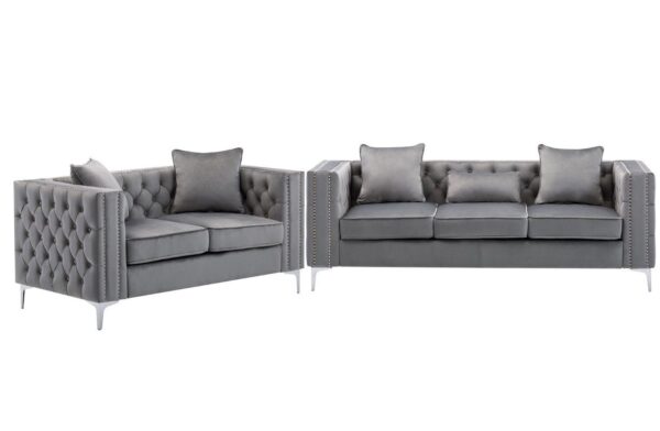 Lorreto - Velvet Fabric Sofa, Loveseat Living Room (Set of 2) - Gray