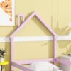 Twin Size Wood Bed With House-Shaped Headboard Floor Bed With Fences - Pink - Image 4