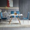 Modern Simple Style Dining Chair Fabric Chrome Metal Pipe Diamond Grid Pattern Restaurant Home Conference Chair (Set of 6) - Light Blue - Image 5