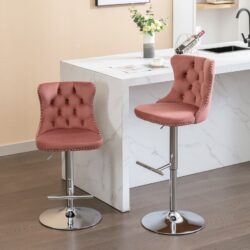 Swivel Velvet Barstools Adjusatble Seat Height From 25-33", Modern Upholstered Chrome Base Bar Stools With Backs Comfortable Tufted For Home Pub And Kitchen Island 1712Pk (Set of 2) - Pink