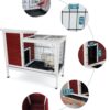 Two Tier Wooden Indoor / Outdoor Rabbit Cage For Small Animals With Runway And Leak-Proof Plastic Tray - Red - Image 4