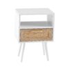15.75" Rattan End Table With Drawer And Solid Wood Legs, Modern Nightstand, Side Table For Living Room, Bedroom - White - Image 8