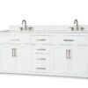 Bathroom Vanity With Double Sink, Freestanding Modern Bathroom Vanity With Soft - Close Cabinet And 3 Drawers, Solid Wood Bathroom Storage Cabinet With Quartz Countertop - White - Image 2