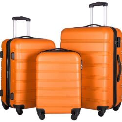 3 Piece Luggage Set Hardside Spinner Suitcase With Tsa Lock 20" 24" 28" Available - Orange