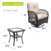 3 Piece Conversation Set, Outdoor Wicker Rocker Swivel Patio Bistro Set, Rocking Chair With Glass Top Side Table - Khaki / Brown - Image 10
