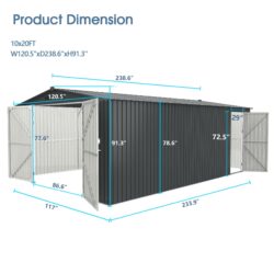 Outdoor Storage Shed, Metal Garden Shed Backyard Utility Tool House Building With 2 Doors And 4 Vent For Car, Truck, Bike, Garbage Can, Tool, Lawnmower - Dark Gray