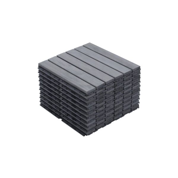 10 Piece Interlocking Deck Tiles Striped Pattern, Square Acacia Hardwood Outdoor Flooring For Patio, Bancony, Pool Side - Light Gray