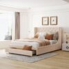 Queen Size Storage Upholstered Platform Bed With Wingback Headboard And A Big Drawer - Beige - Image 10