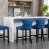 Contemporary Velvet Upholstered Wing-Back Barstools With Button Tufted Decoration And Wooden Legs, And Chrome Nailhead Trim, Leisure Style Bar Chairs, Bar Stools (Set of 4) - Blue - Image 17
