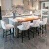 Contemporary Velvet Upholstered Wing-Back Barstools With Button Tufted Decoration And Wooden Legs, And Chrome Nailhead Trim, Leisure Style Bar Chairs, Bar Stools (Set of 2) - Beige - Image 15
