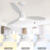 Wooden Ceiling Fan White 3 Solid Wood Blades Remote Control Reversible Dc Motor With LED Light - Matte White - Image 3