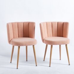 Modern Dining Chair (Set of 2) With Iron Tube Wood Color Legs, Shorthair Cushions And Comfortable Backrest, Suitable For Dining Room, Living Room, Cafe, Simple Structure - Light Beige