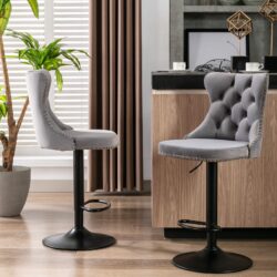 Swivel Velvet Barstools Adjusatble Seat Height , Modern Upholstered Bar Stools With Backs Comfortable Tufted For Home Pub And Kitchen Island (Set of 2) - Gray