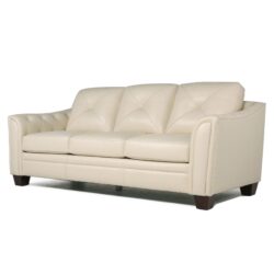 Modern Tufted Leather Sofa - Ivory