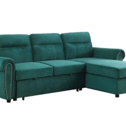 Ashton - Velvet Fabric Reversible Sleeper Sectional Sofa Chaise - Green