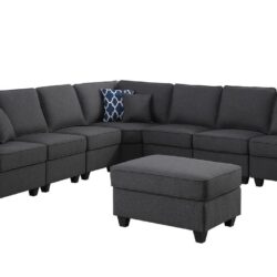 Leo - Linen 8 Piece Modular L-Shape Sectional Sofa And Ottoman - Dark Gray