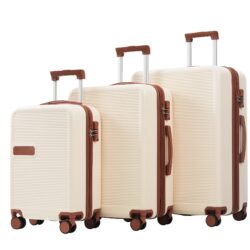 Hardshell Luggage Sets 3 Pieces Contrast Color Suitcase With Spinner Wheels And Tsa Lock 20" 24" 28" Available - Brown / White