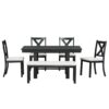 Topmax - 6 Piece Farmhouse Extendable Dining Table With Footrest, 4 Upholstered Dining Chairs And Dining Bench, Two 11" Removable Leaf - Black / Beige - Image 10