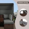 2 Seater Outdoor Patio Daybed Outdoor Double Daybed Outdoor Loveseat Sofa Set With Foldable Awning And Cushions For Garden, Balcony, Poolside - Gray - Image 4