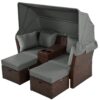 2 Seater Outdoor Patio Daybed Outdoor Double Daybed Outdoor Loveseat Sofa Set With Foldable Awning And Cushions For Garden, Balcony, Poolside - Gray - Image 26