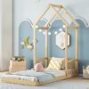 Twin House-Shaped Roof Headboard Floor Bed, (Without Slats) - Natural - Image 8