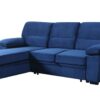 Kipling - Velvet Fabric Reversible Sleeper Sectional Sofa Chaise - Blue - Image 3