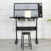 Hand Crank Adjustable Drafting Table Drawing Desk With 2 Metal Drawers With Stool - Black - Image 8
