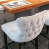 Contemporary Velvet Upholstered Wing-Back Barstools With Button Tufted Decoration And Wooden Legs, And Chrome Nailhead Trim, Leisure Style Bar Chairs, Bar Stools (Set of 4) - Beige - Image 12