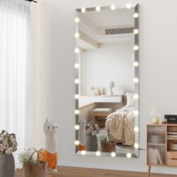 Hollywood - Full Length Mirror With Lights Oversized Full Body Vanity Mirror With 3 Color Modes Lighted Large Standing Floor Mirror For Dressing Room Bedroom Hotel Touch Control - Silver